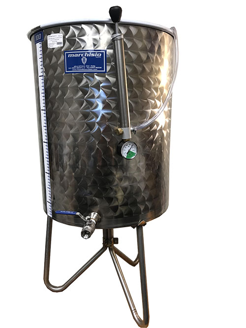 SOLD OUT FOR 2023 - UNAVAILABLE WITH UNKNOWN ETA - Variable Capacity  Stainless Wine Tank - WIDE BODY - 26 gallons - 100 liters - 1/2 NPT Port  and Valve