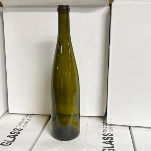 750 mL Antique Green Hock Wine Bottles - Flat Bottom - Std Neck - Case of 12