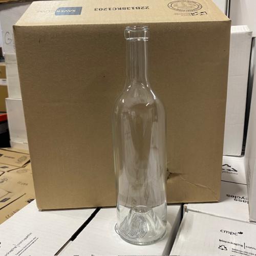 750 mL Clear Flint Bordeaux Wine Bottles, Push-Up, Euro Neck, Case of 12